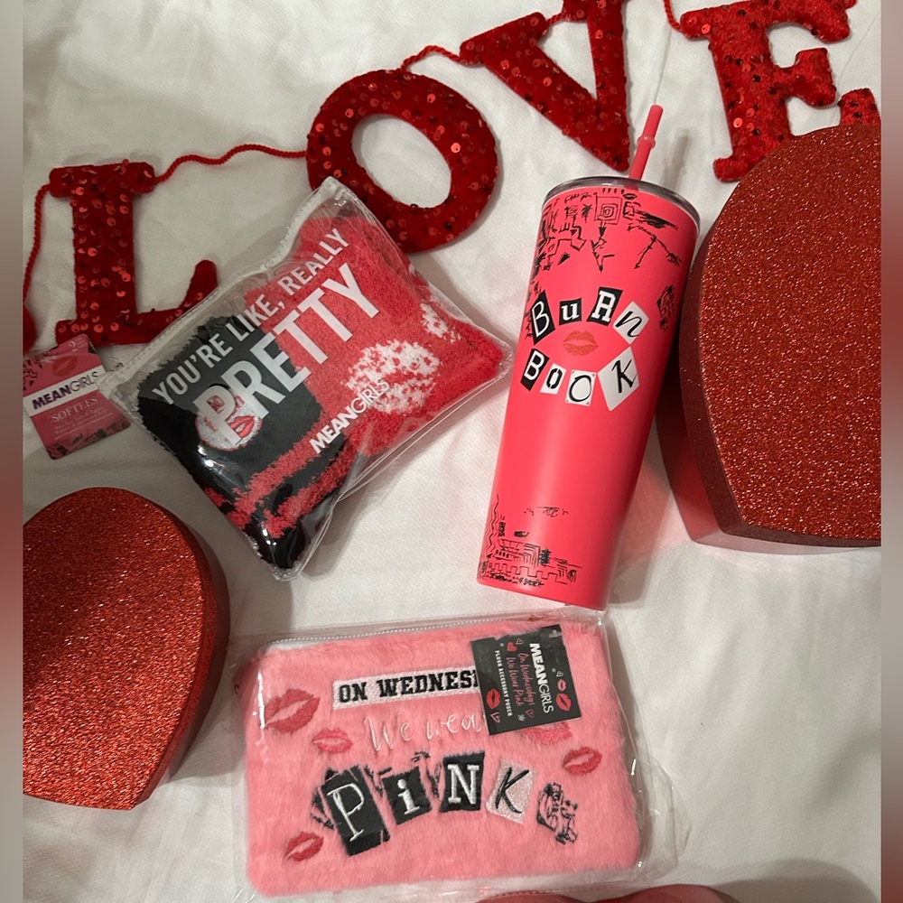 Mean Girls Bundle Includes Mean Girls Tumbler, Mean Girls Fluffy Socks, and Mean